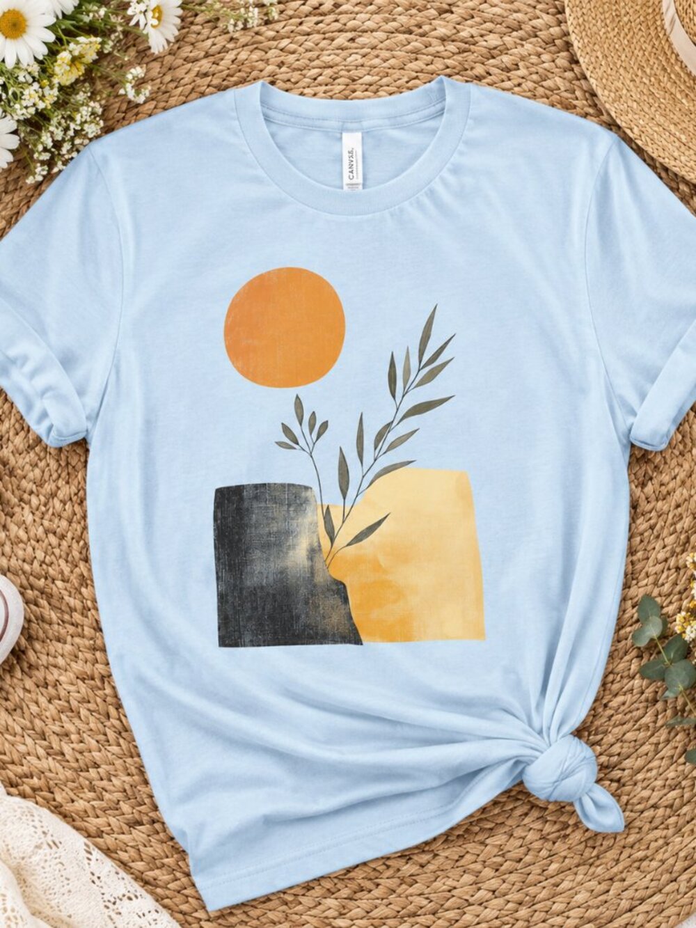 🌞 Boho Sun Plant Graphic Tee | Minimalist Nature Lover Shirt